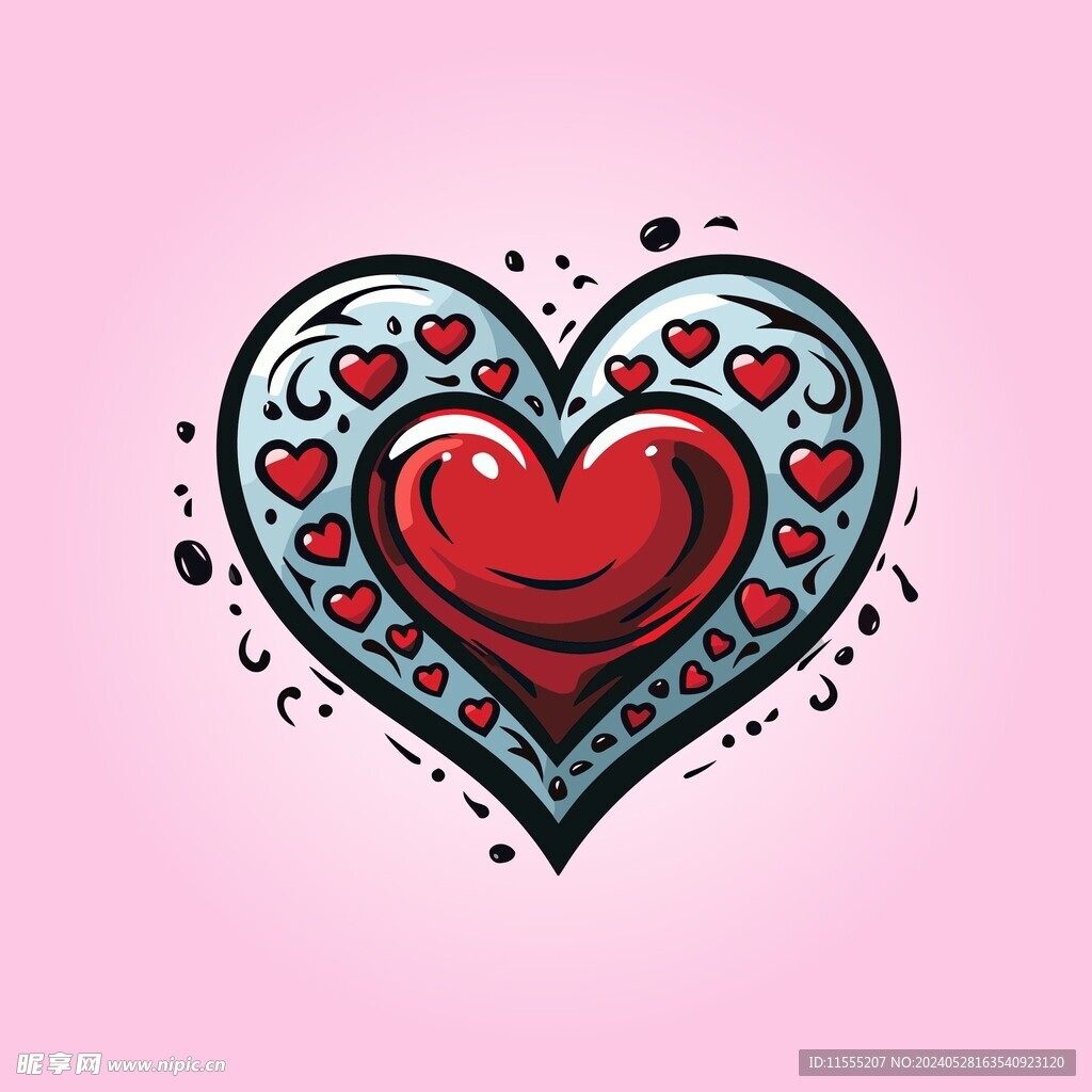 可爱红心爱情卡通绘画儿童插画