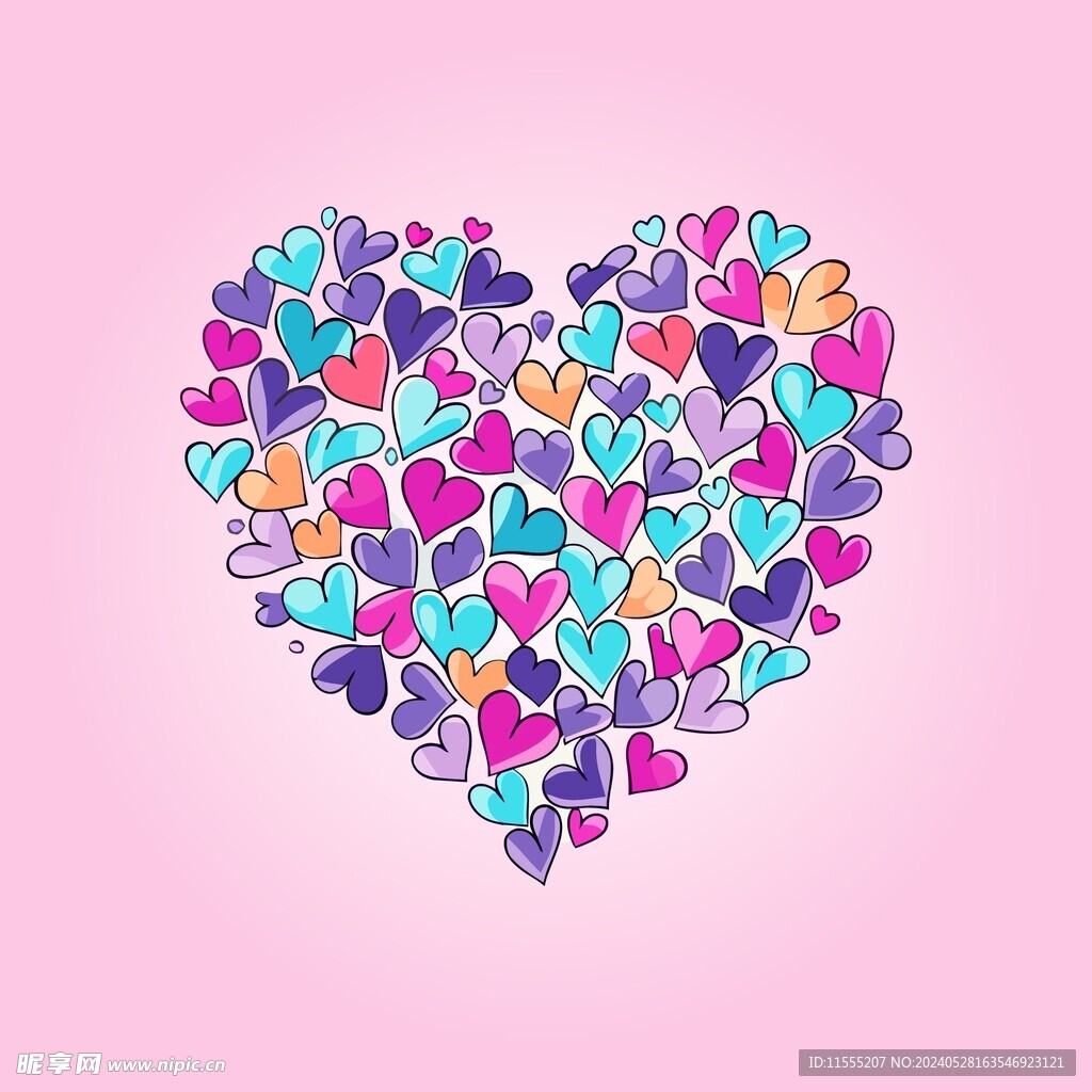 可爱红心爱情卡通绘画儿童插画