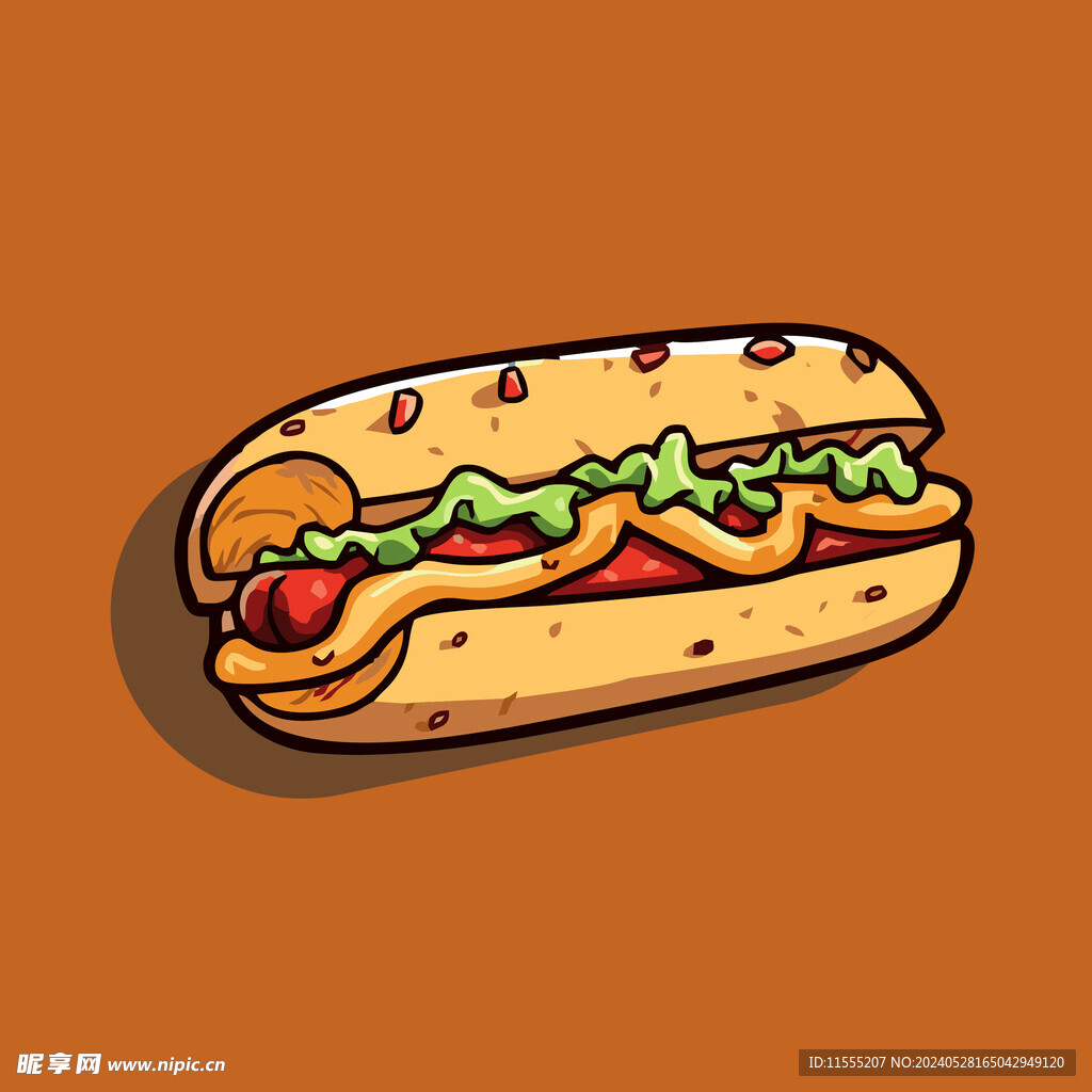 西式快餐美味热狗矢量简笔画