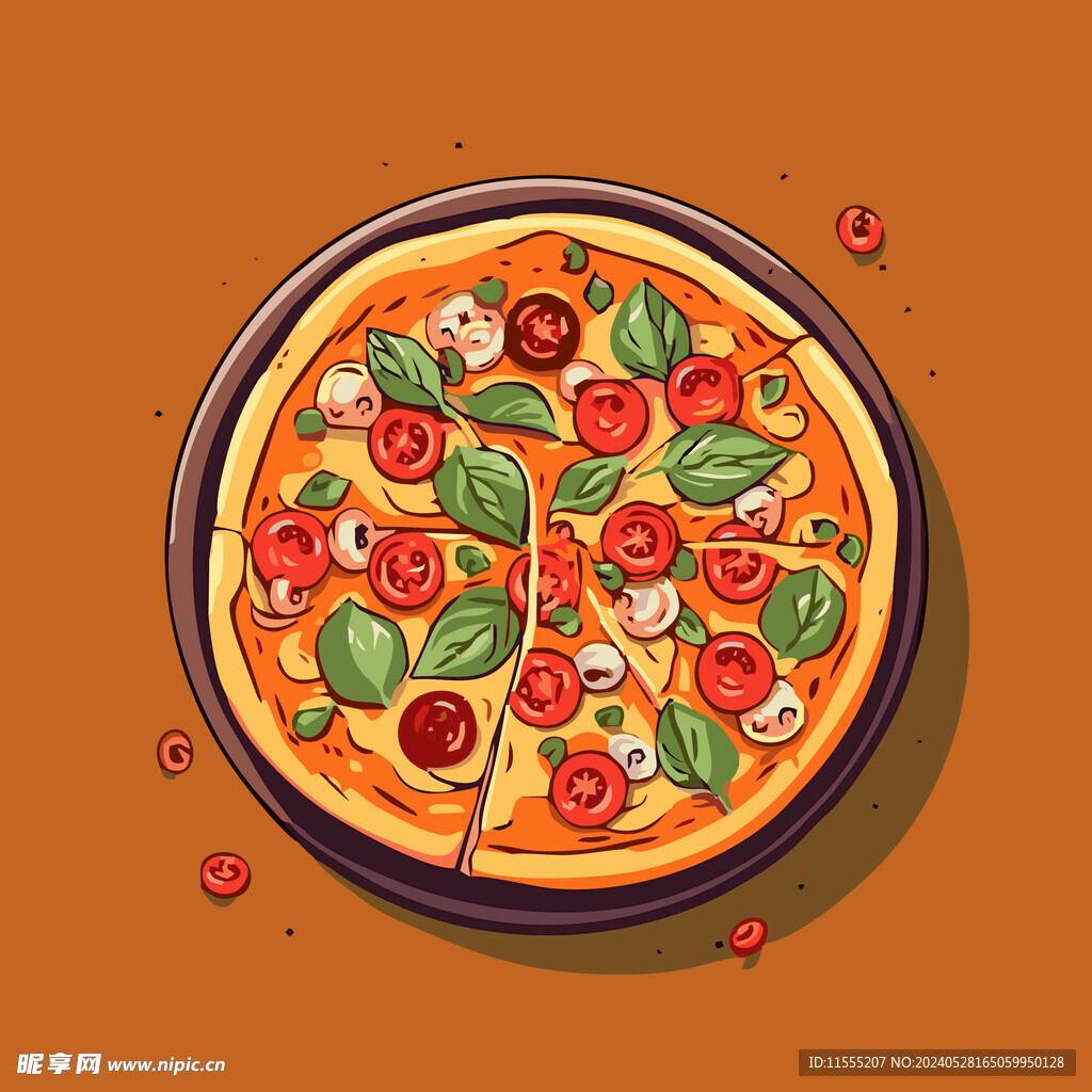 西式快餐美味披萨饼矢量简笔画