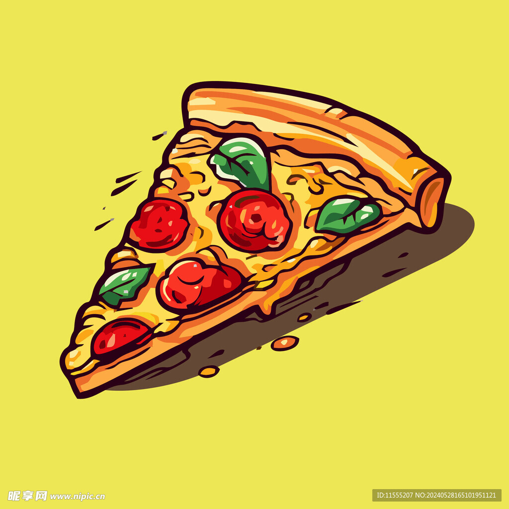 西式快餐美味披萨饼矢量简笔画