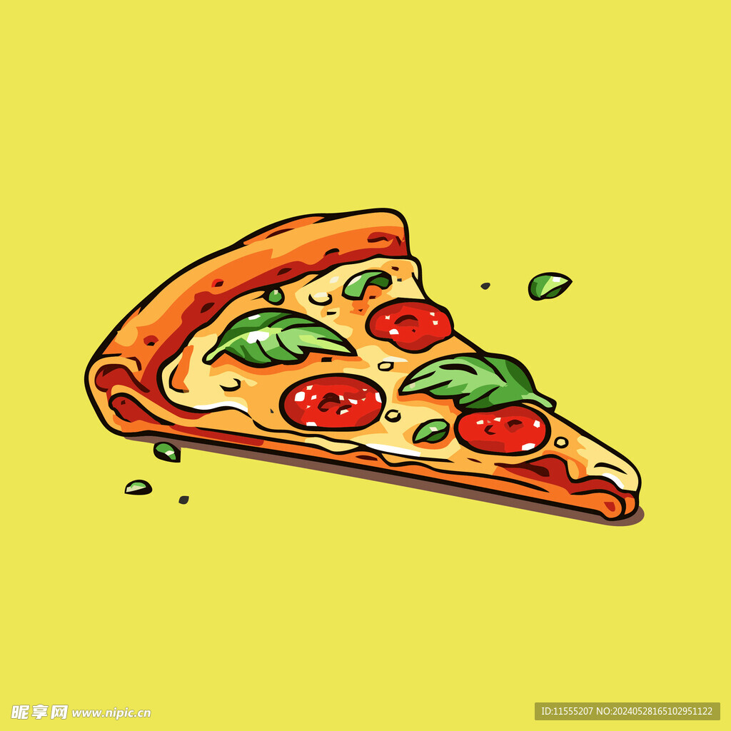 西式快餐美味披萨饼矢量简笔画