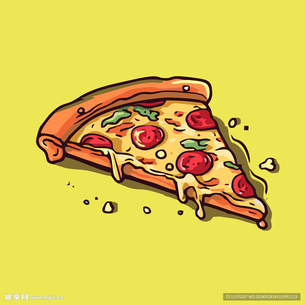 西式快餐美味披萨饼矢量简笔画