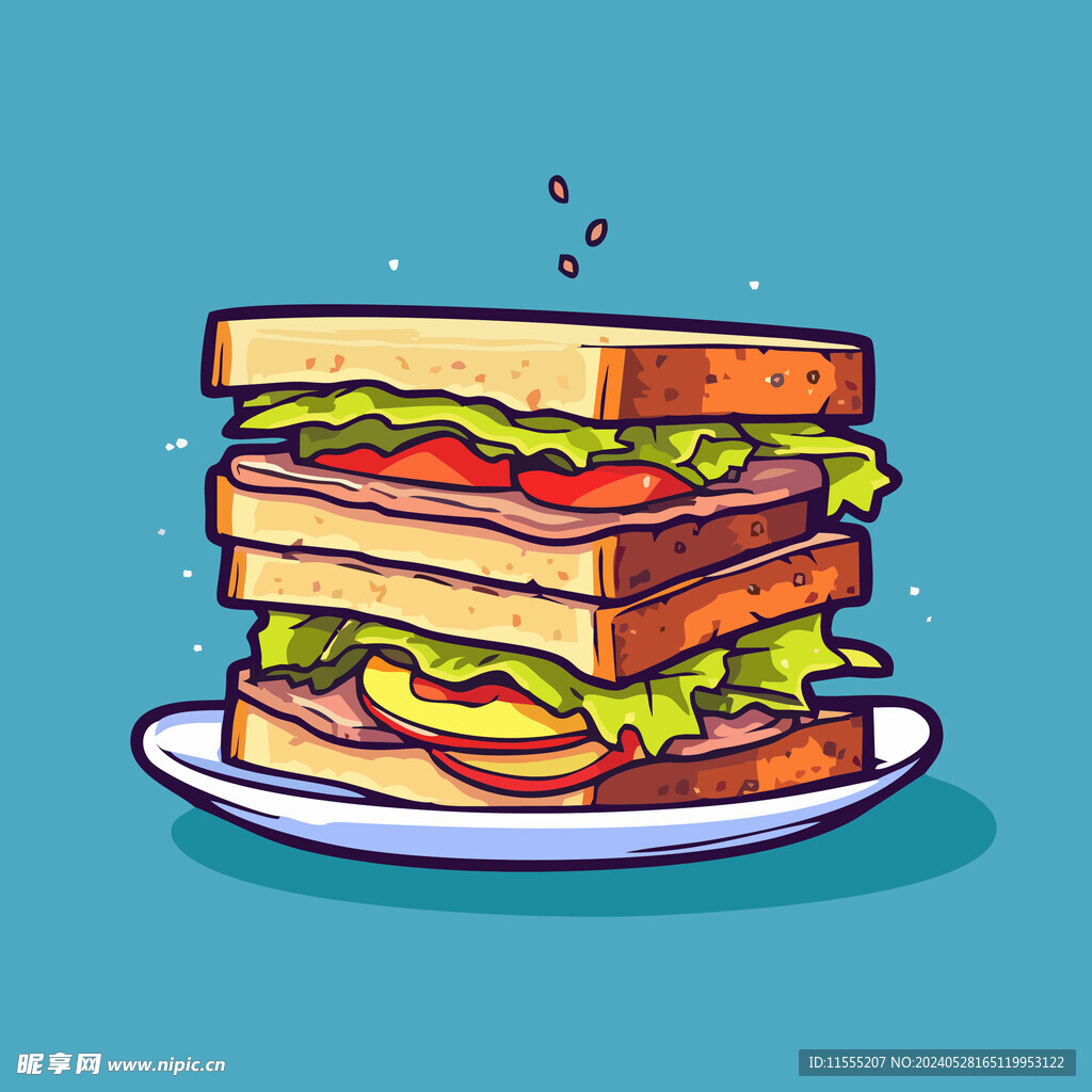 西式快餐美味汉堡矢量简笔画