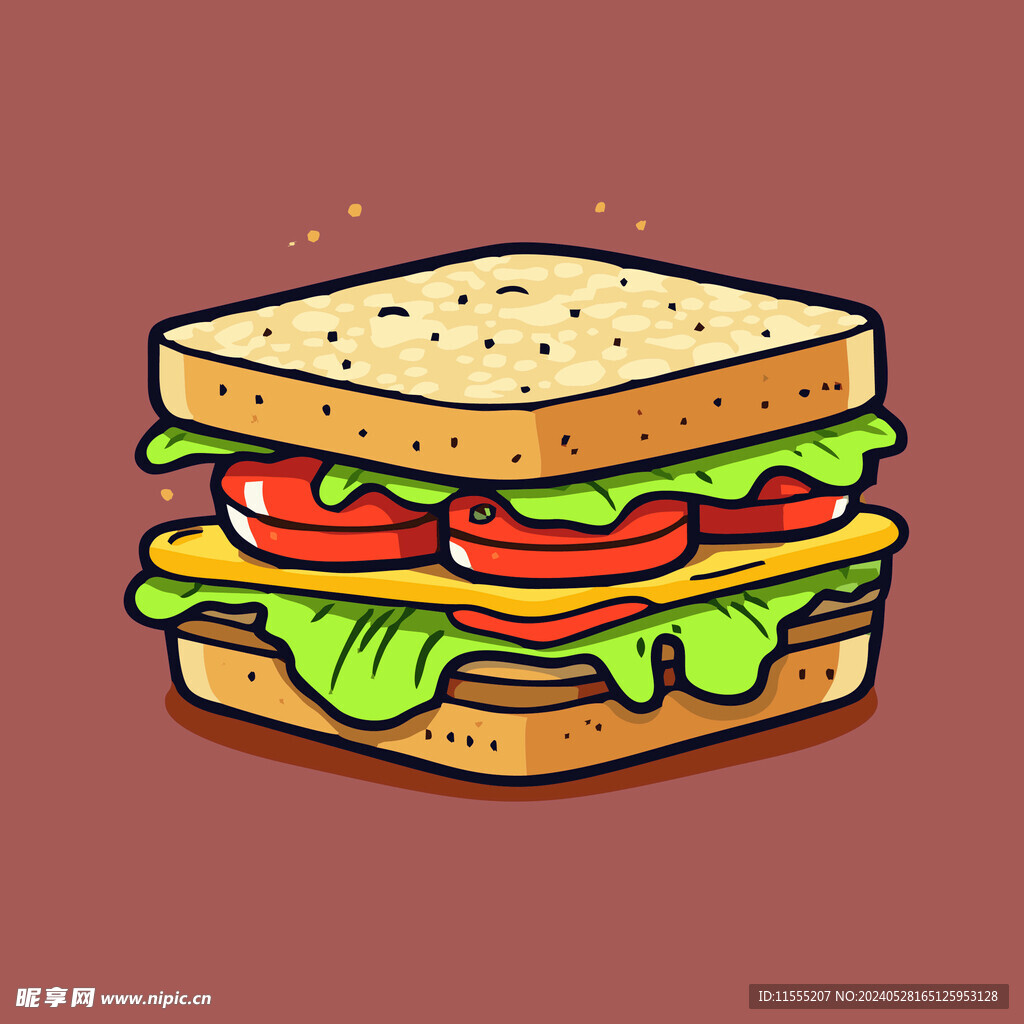 西式快餐美味汉堡矢量简笔画