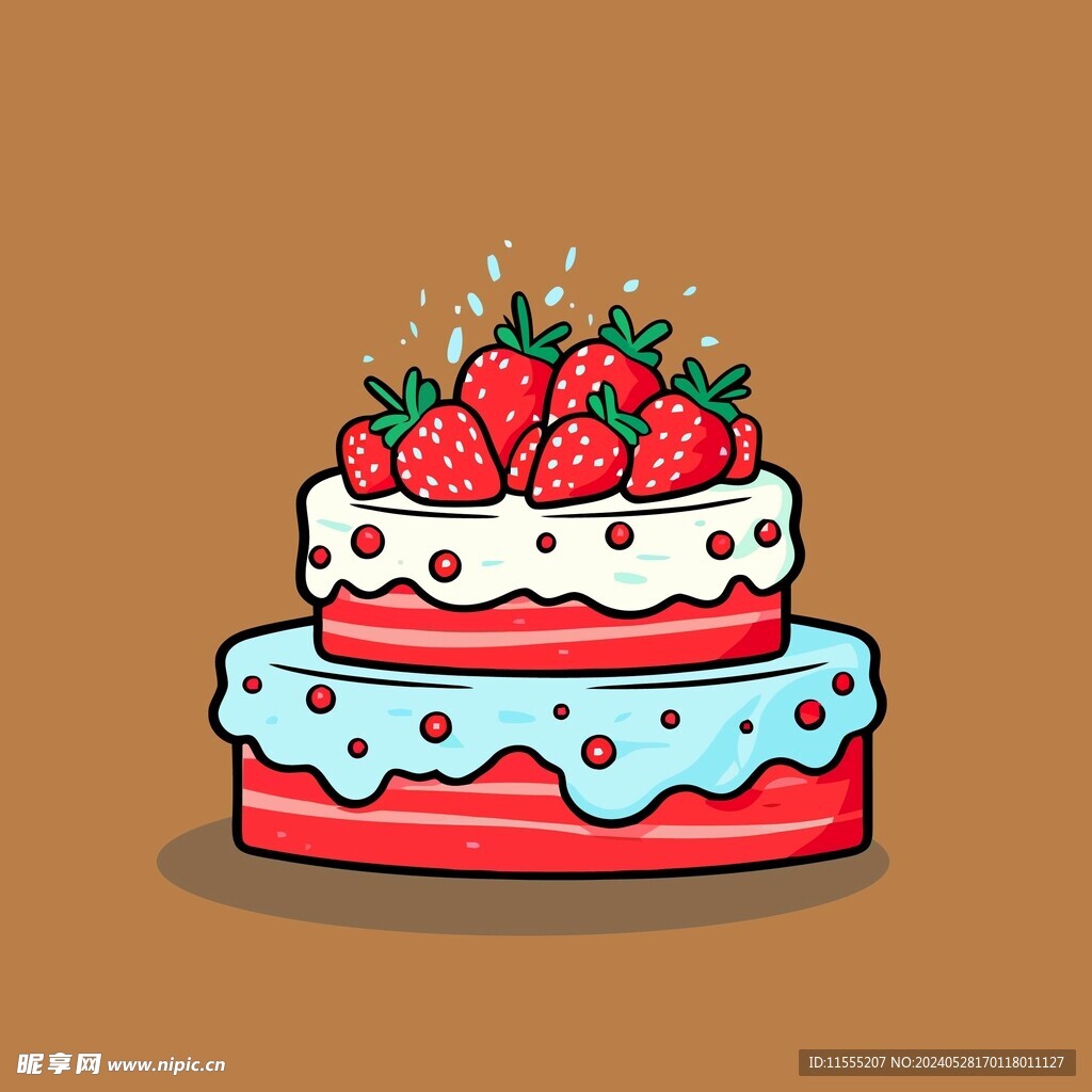 美味水果奶油蛋糕卡通矢量插画