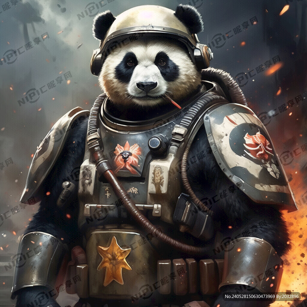 冲锋 熊猫 战争 号角 全身像