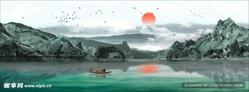 新中式装饰画水墨画山水画