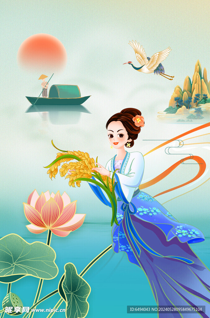 国潮中国风美女山水图