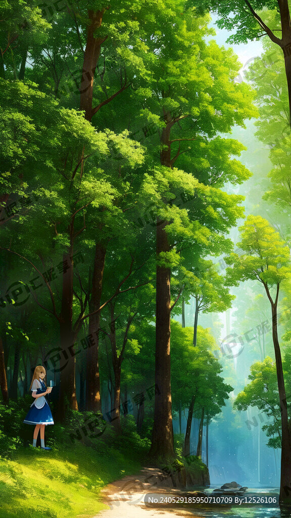 爱丽丝手拿魔法药水 背景是深林