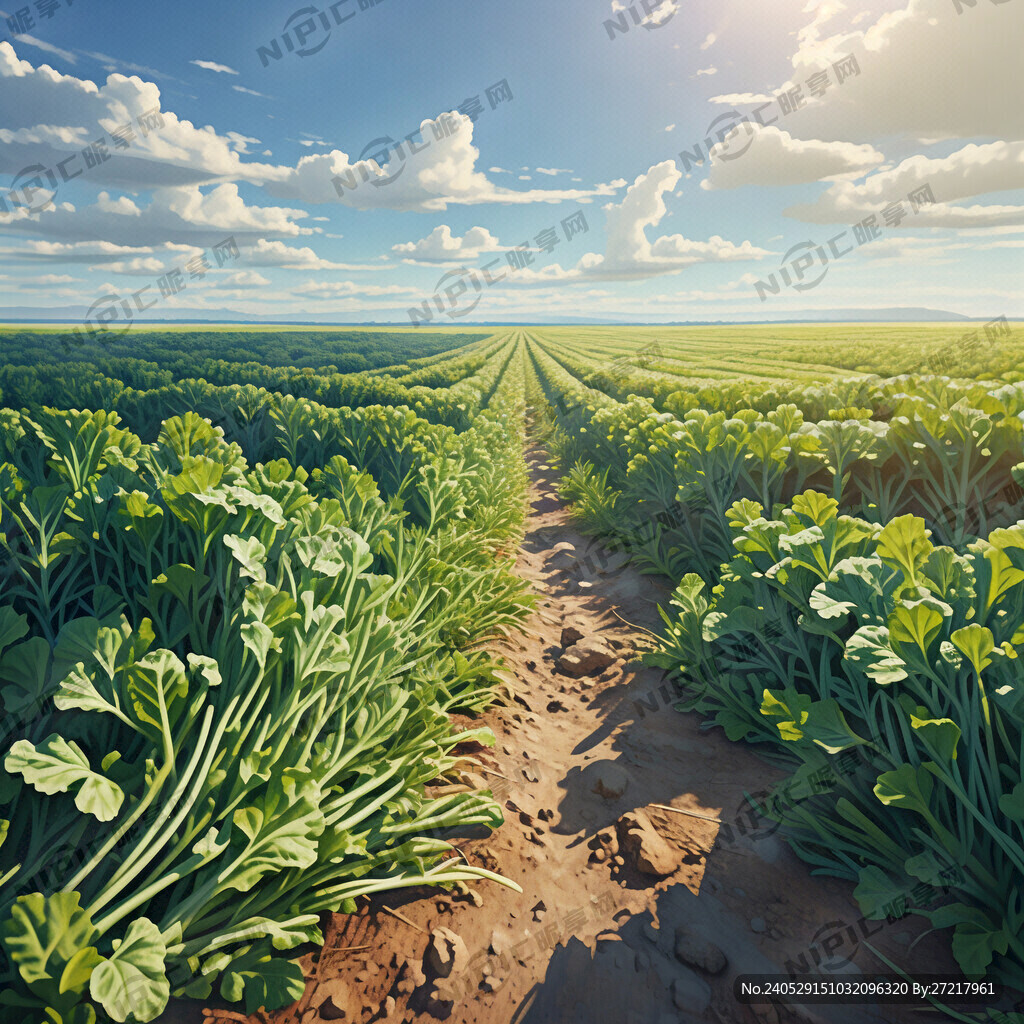 蓝天白云下的白萝卜地