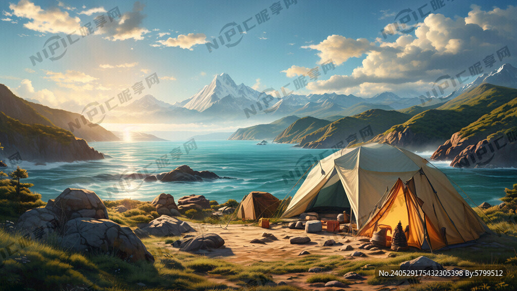 山 大海 露营 帐篷