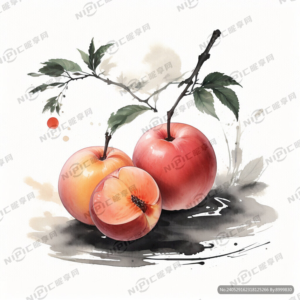 水蜜桃 插画 古风