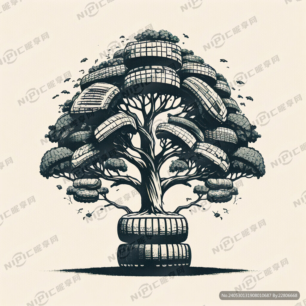 轮胎组成树 插画表现 简笔画