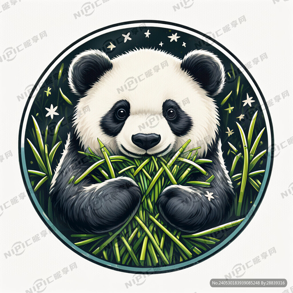 抱韭菜的熊猫圆形标志