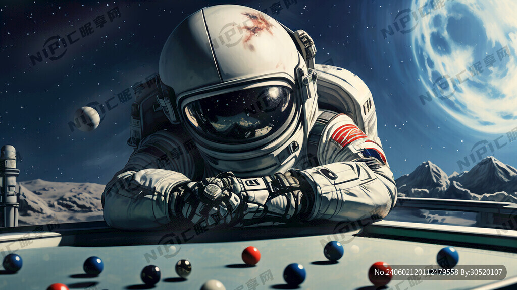 赛博朋克风格的宇航员在台球桌后