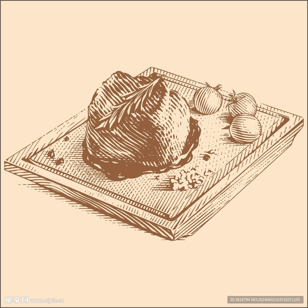 手绘版画牛排