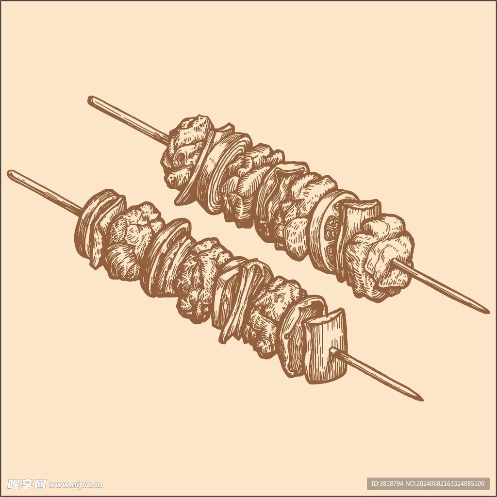 手绘版画牛肉串