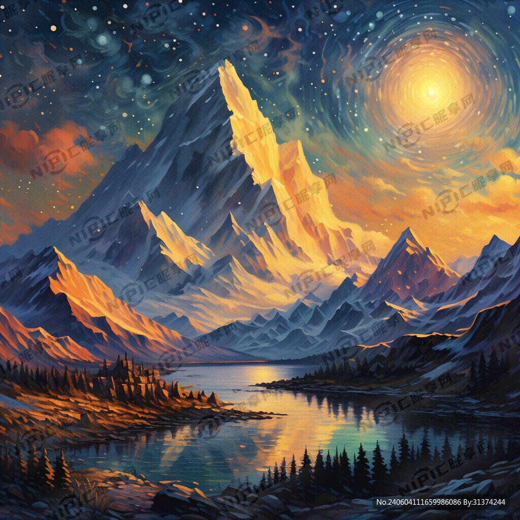 雪山日照金山 灿烂星空 湖泊