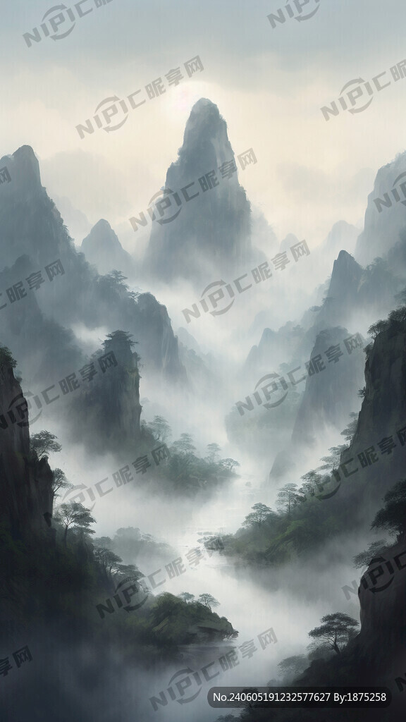 山谷 中国风 中国画 山水