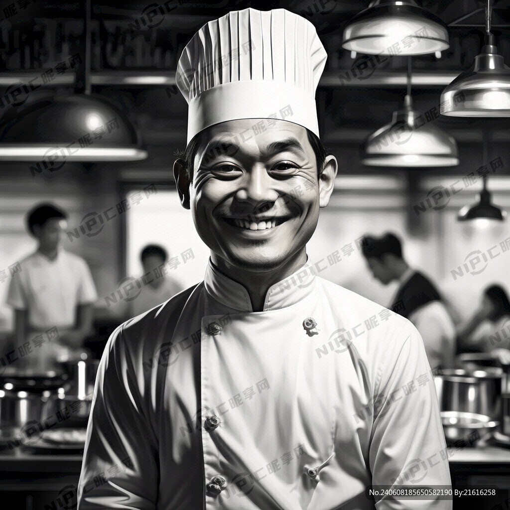 厨师头像微笑黑白