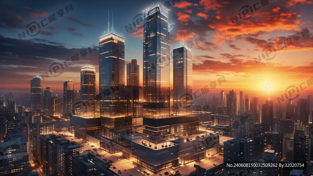 夕阳下大厦风景照