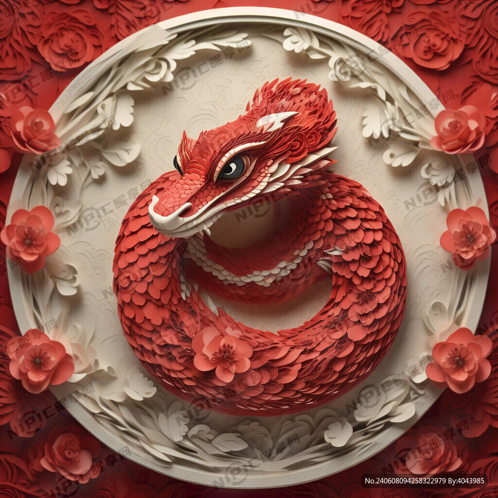 衍纸艺术 蛇 唯美红色 春节