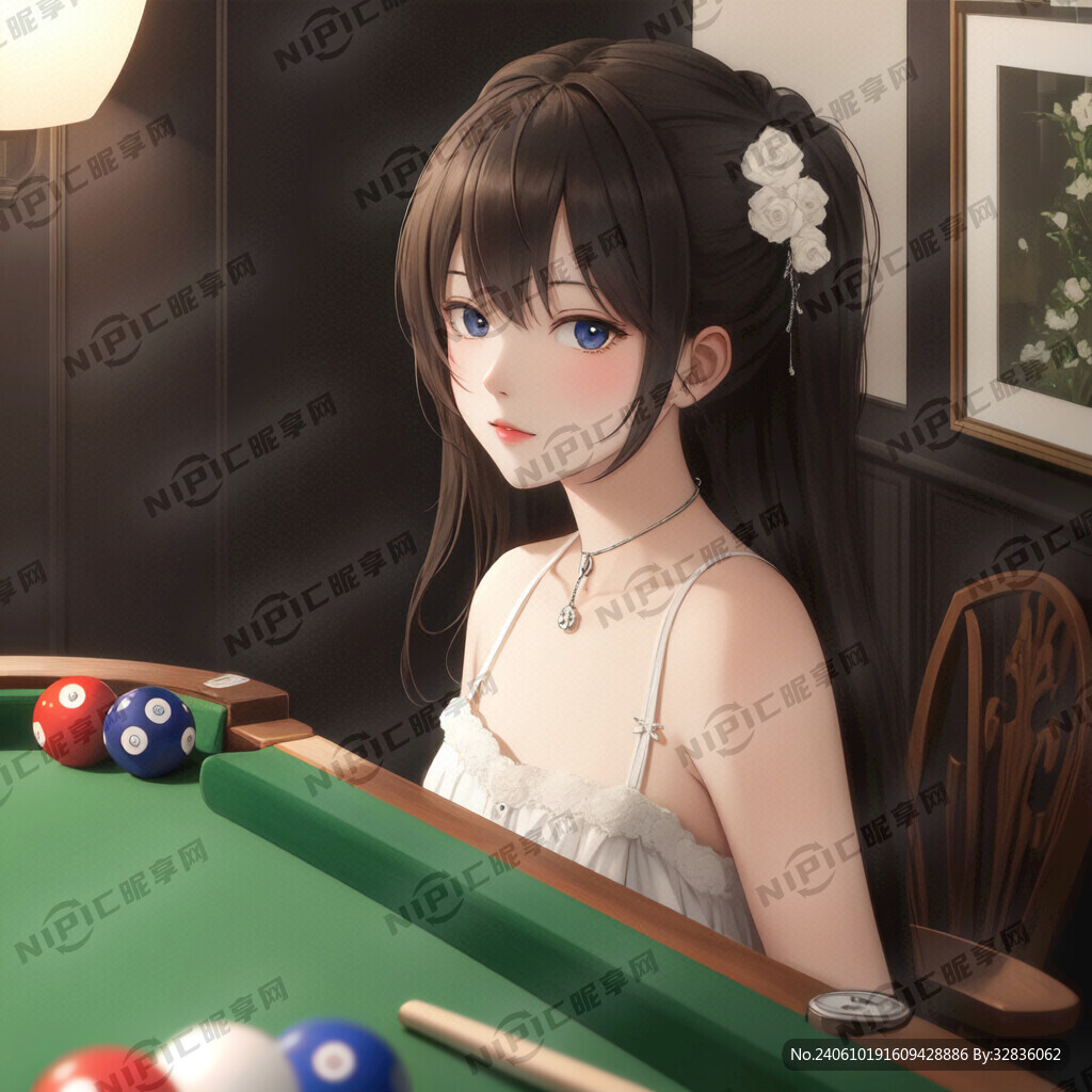 美女 台球 厚涂 暗色调