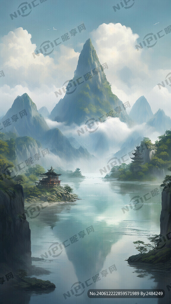 大山 河流、竹笋 翠绿颜色