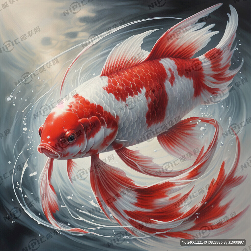 一条转身蠕动的红白锦鲤