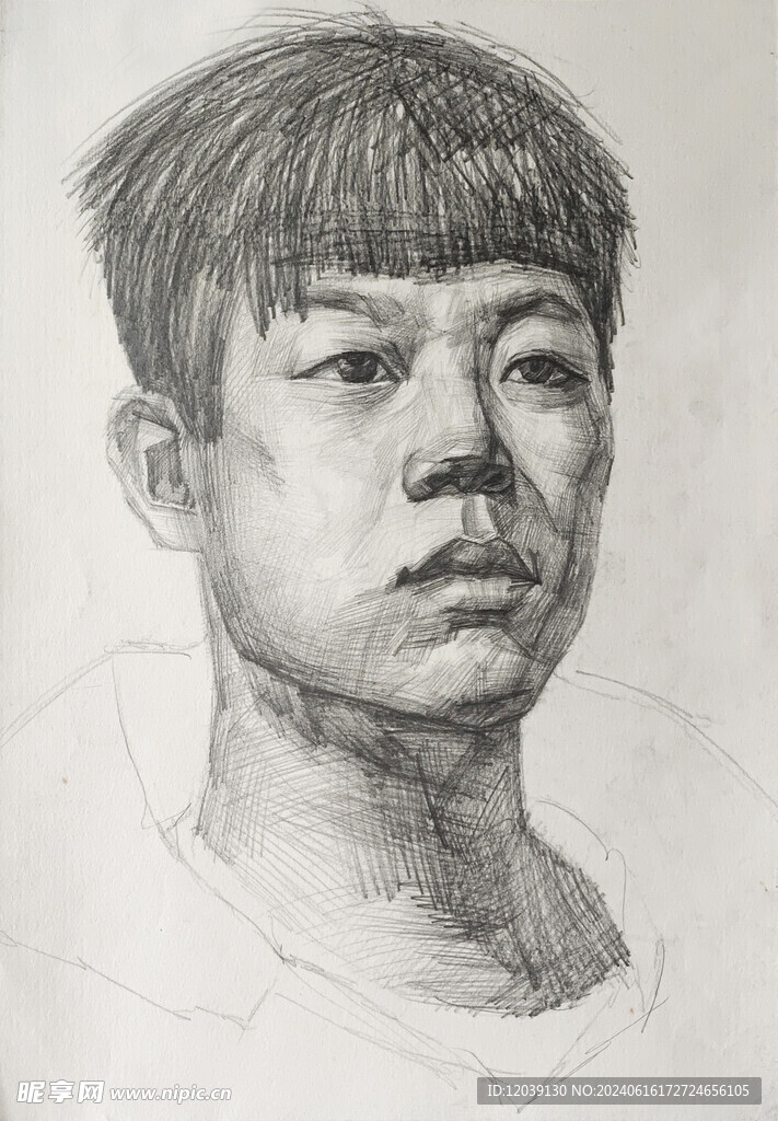 素描男青年人物头像