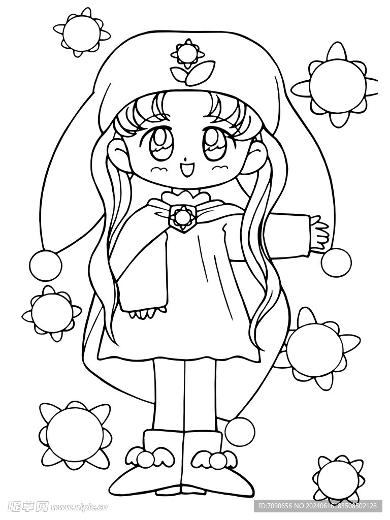 黑白手绘卡通人物