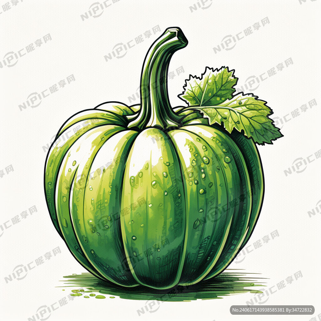 贝贝南瓜绿色 手绘图