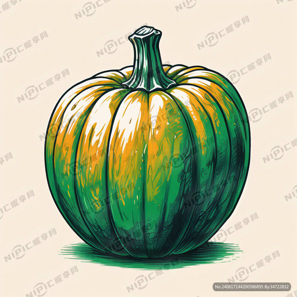 半个贝贝南瓜绿色手绘图