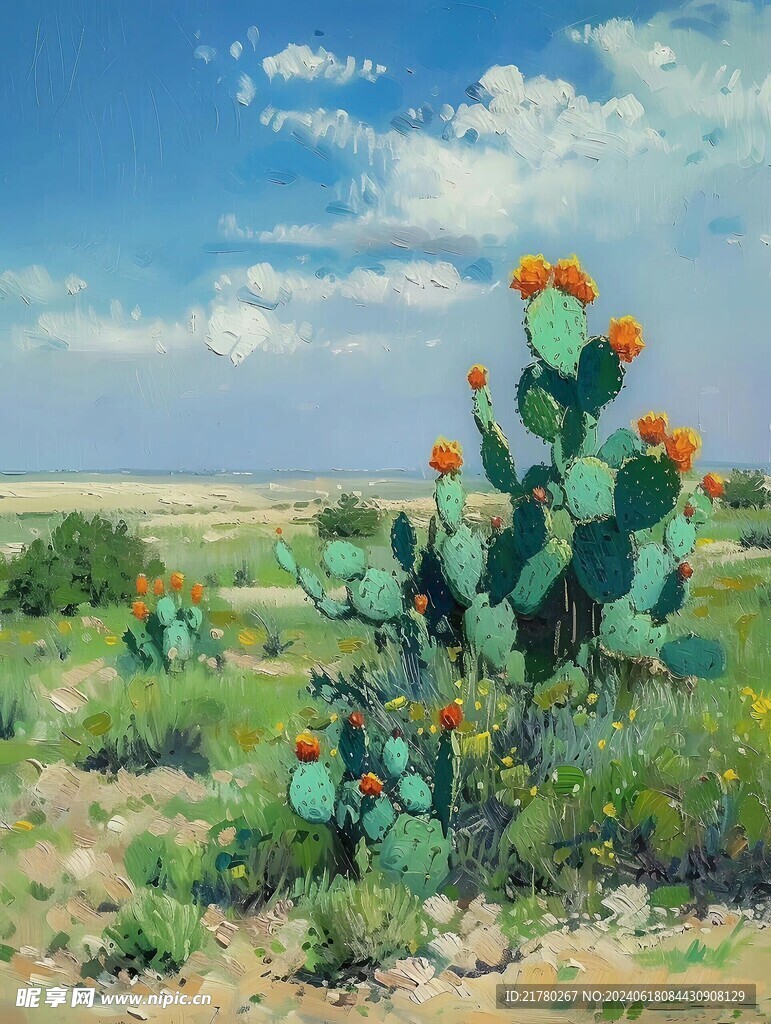 仙人掌油画
