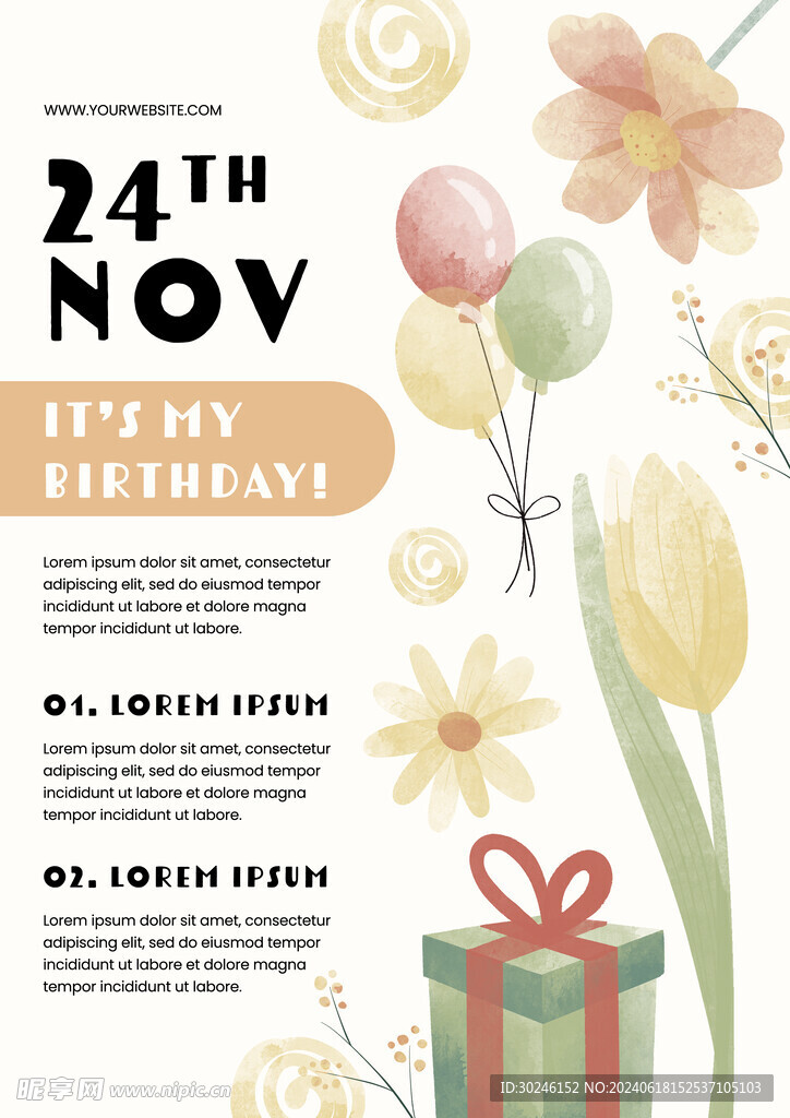 水彩生日聚会模板水彩画派对Pa