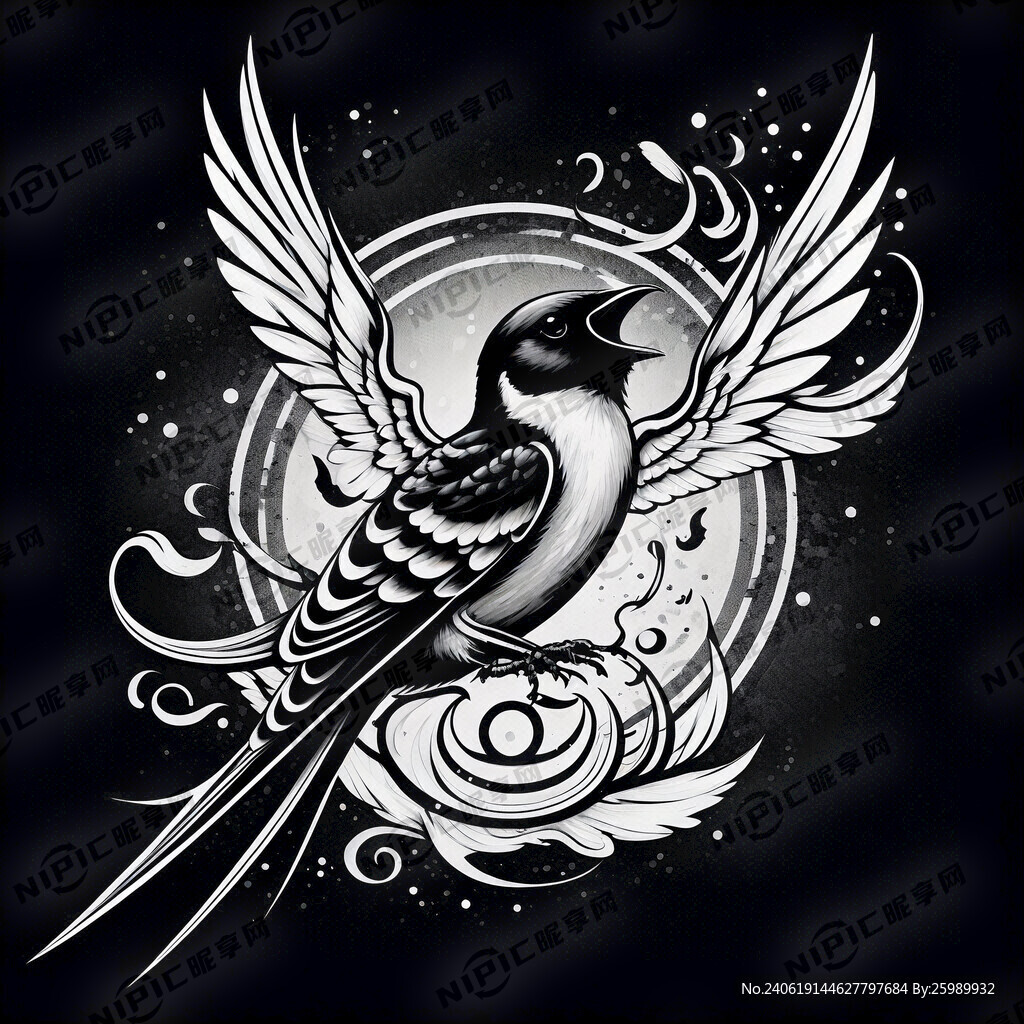 燕子 唱歌 黑白色 标志 大气