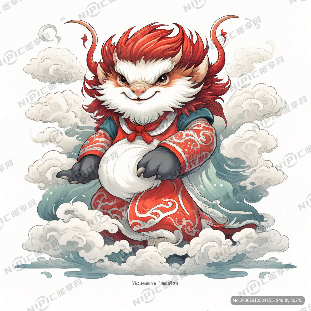 把獬豸可爱卡通化 脚踩祥云