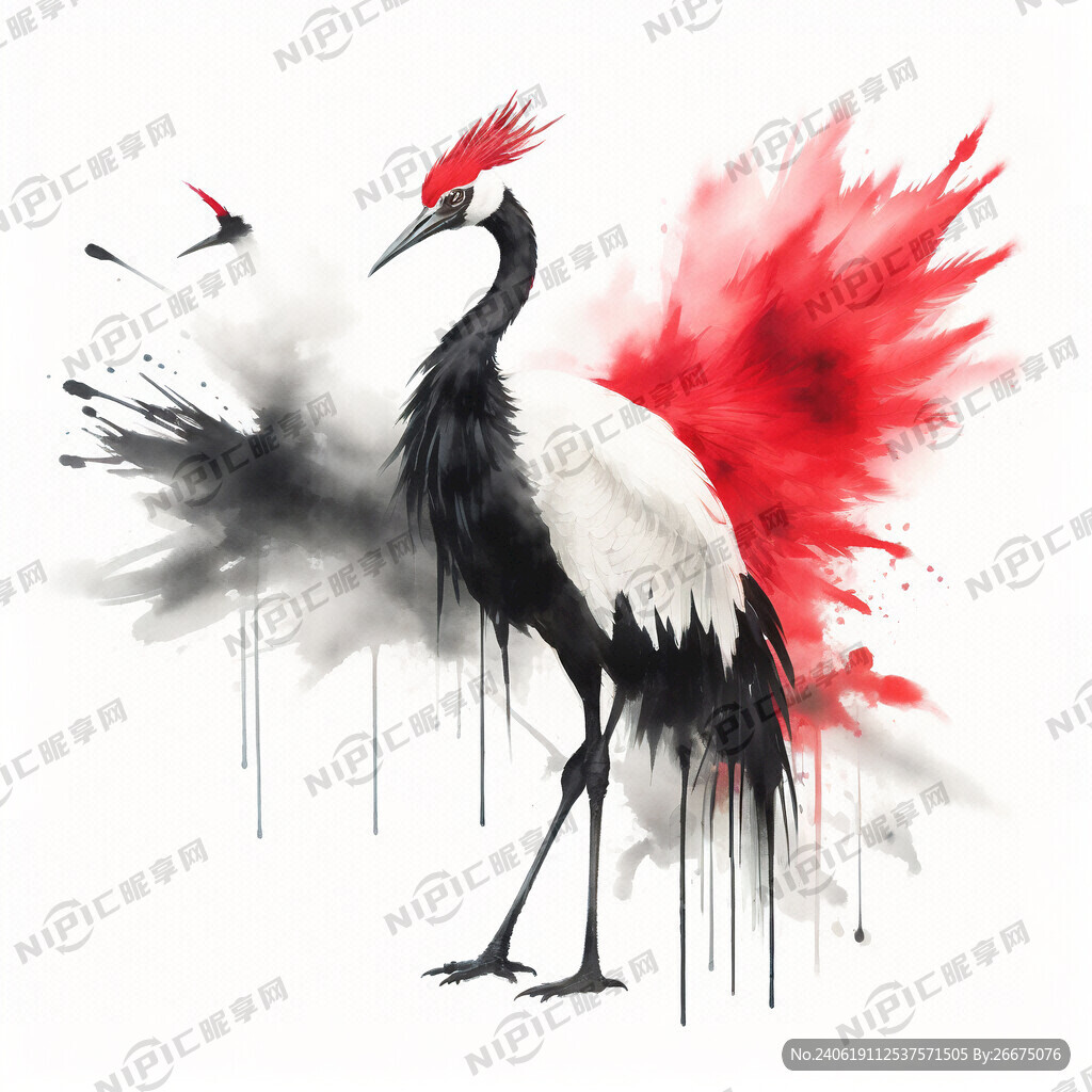 仙鹤 五彩 水墨 极简 清新