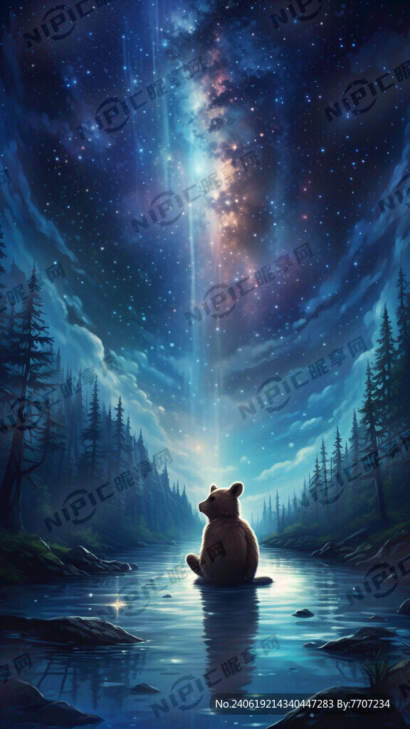 一只小熊和一只小兔子在银河里划