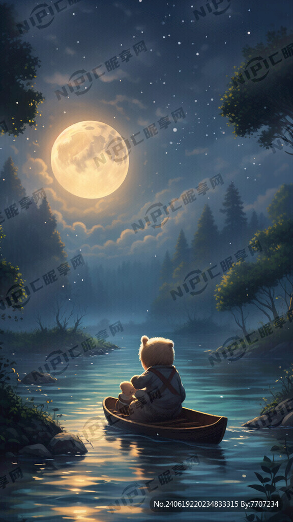 一只小熊和一只小兔子在河里划船