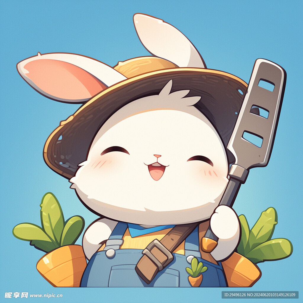 辛勤劳动的小兔子插画
