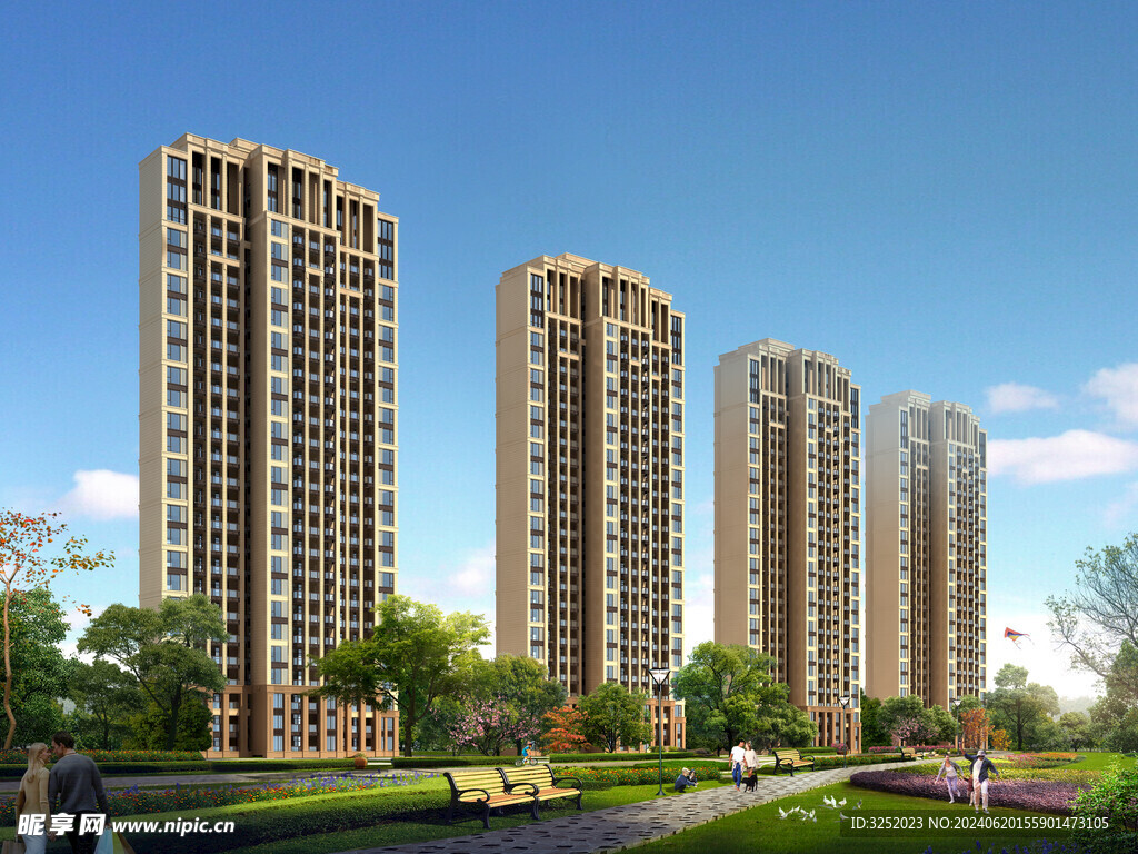 高层楼盘小区渲染效果图