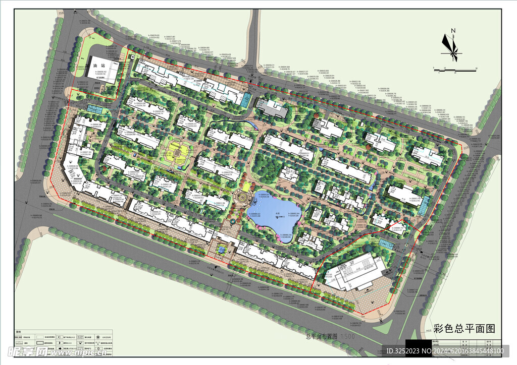 高层洋房别墅彩色总平面布置图