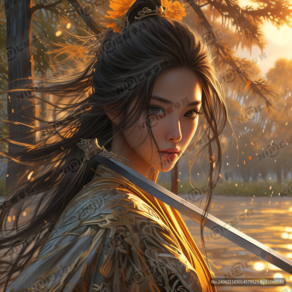 树木与湖泊 烈日下 长发披肩