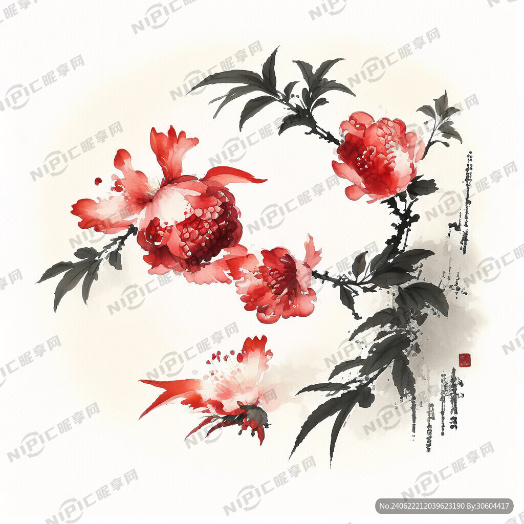 石榴花白描