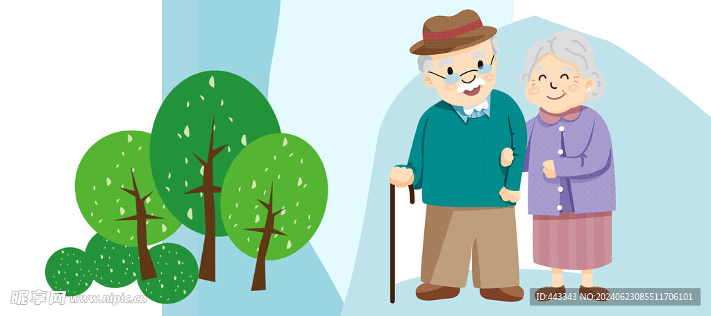 卡通老人 卡通树