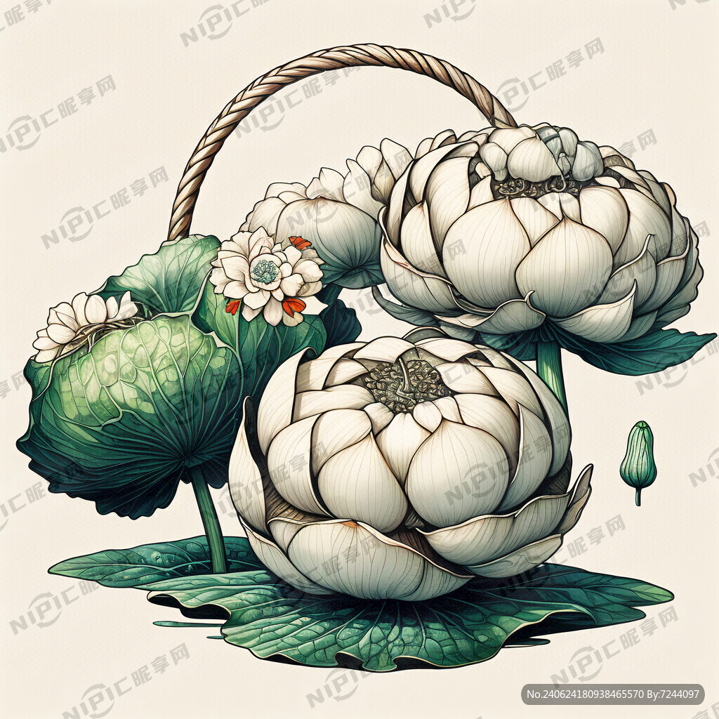 三个荷叶 两个花包