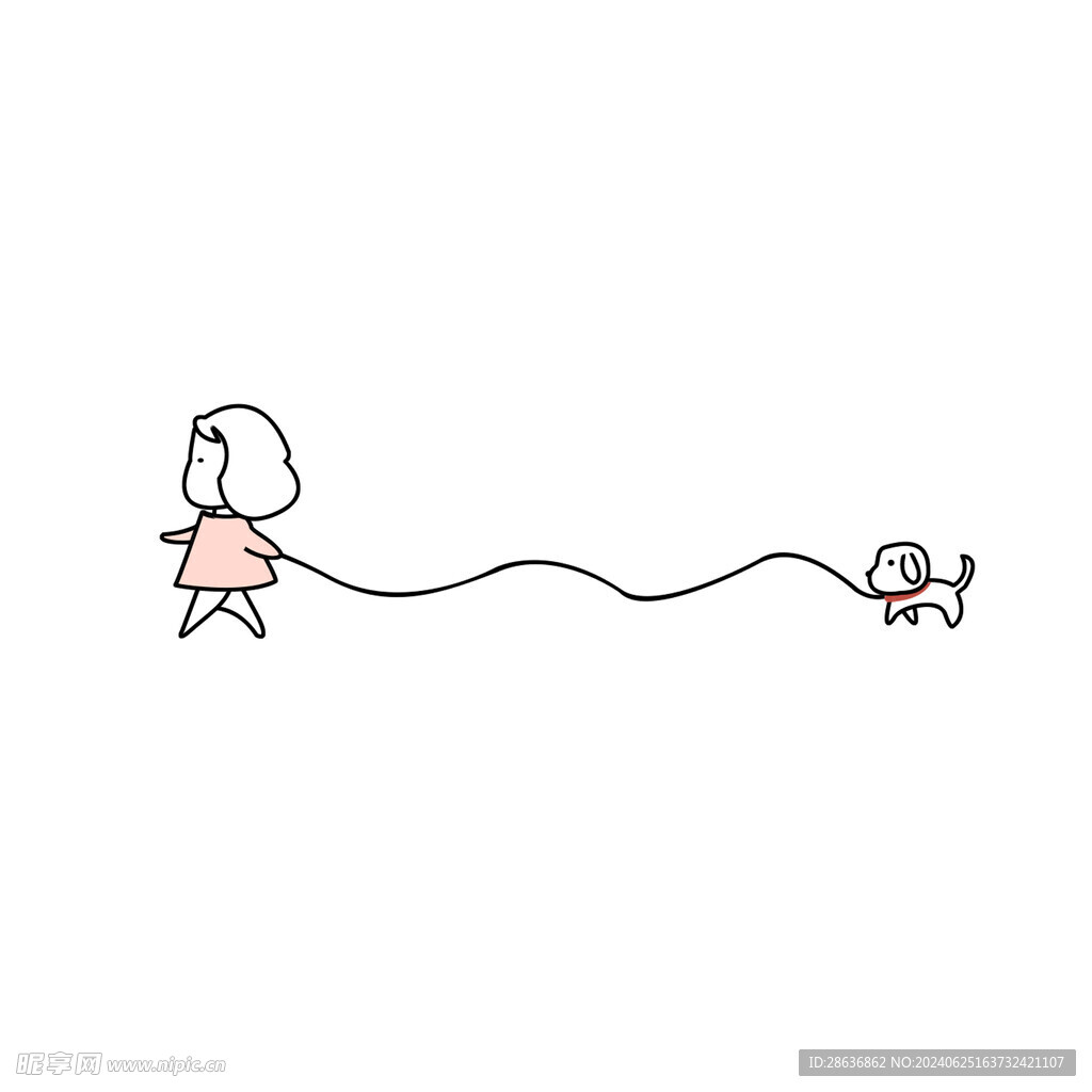 手绘小女孩牵狗分割线