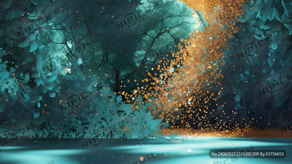 蓝色和绿色背景 金色光芒